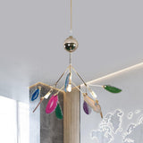 Modern Agate Flake Crown Chandelier Natural Onyx Stone Pendant Light in Gold