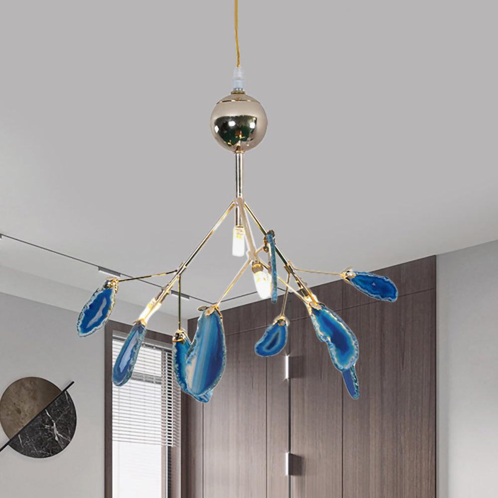 Modern Agate Flake Crown Chandelier Natural Onyx Stone Pendant Light in Gold