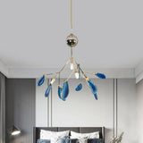 Modern Agate Flake Crown Chandelier Natural Onyx Stone Pendant Light in Gold