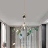 Modern Agate Flake Crown Chandelier Natural Onyx Stone Pendant Light in Gold