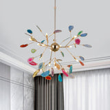 Modern Agate Flake Crown Chandelier Natural Onyx Stone Pendant Light in Gold