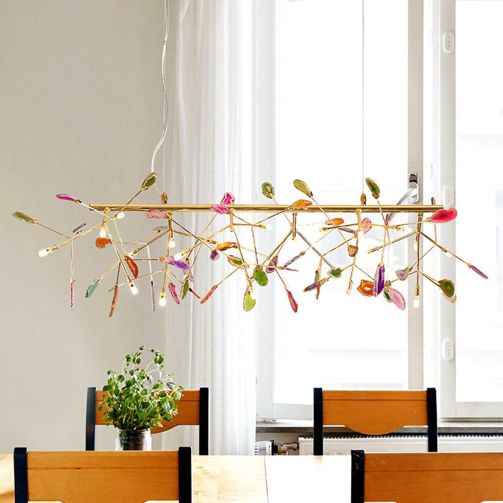 Modern Agate Flake Crown Chandelier Natural Onyx Stone Pendant Light in Gold
