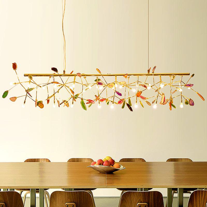 Modern Agate Flake Crown Chandelier Natural Onyx Stone Pendant Light in Gold