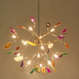 Modern Agate Flake Crown Chandelier Natural Onyx Stone Pendant Light in Gold