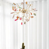 Modern Agate Flake Crown Chandelier Natural Onyx Stone Pendant Light in Gold