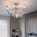 Modern Agate Flake Crown Chandelier Natural Onyx Stone Pendant Light in Gold