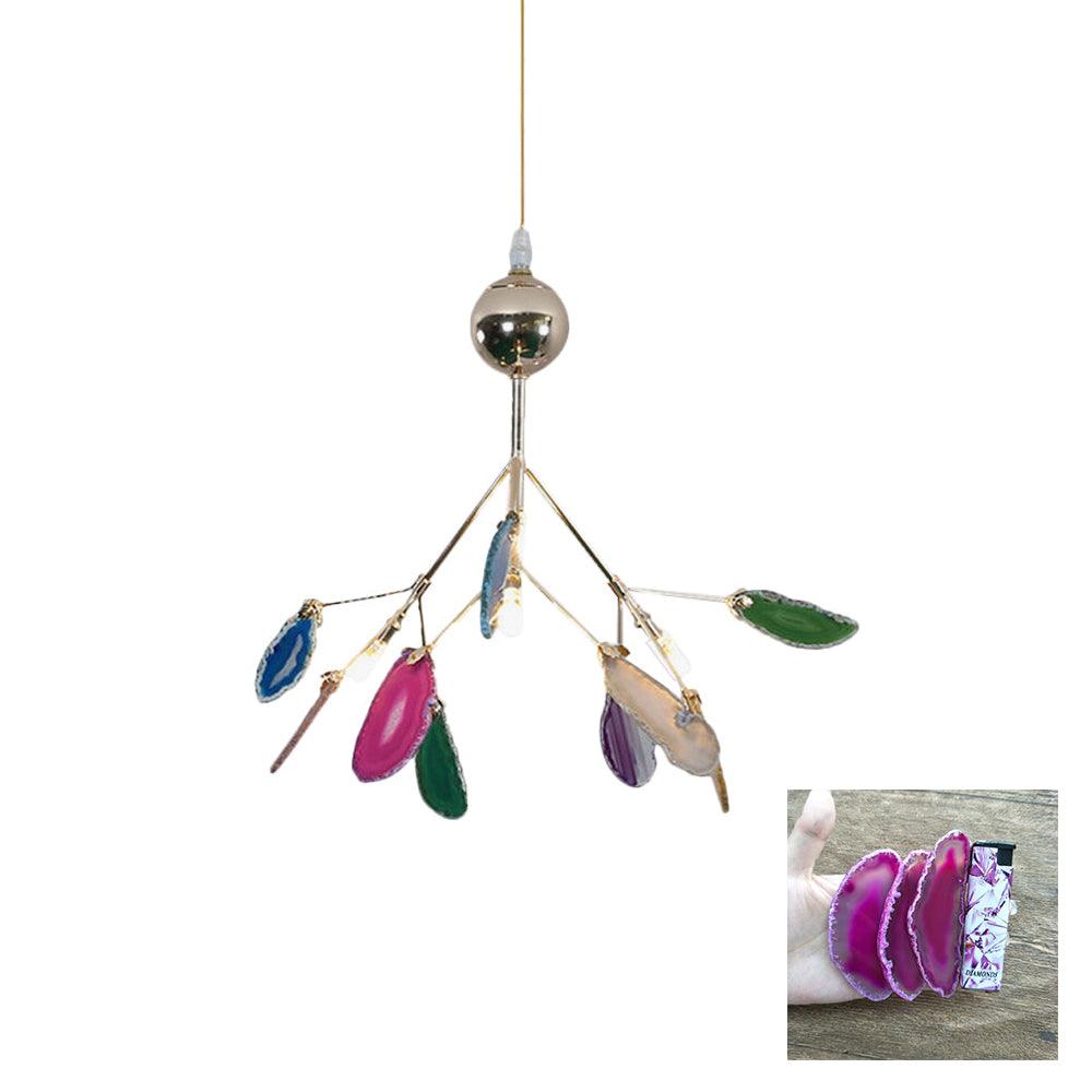 Modern Agate Flake Crown Chandelier Natural Onyx Stone Pendant Light in Gold