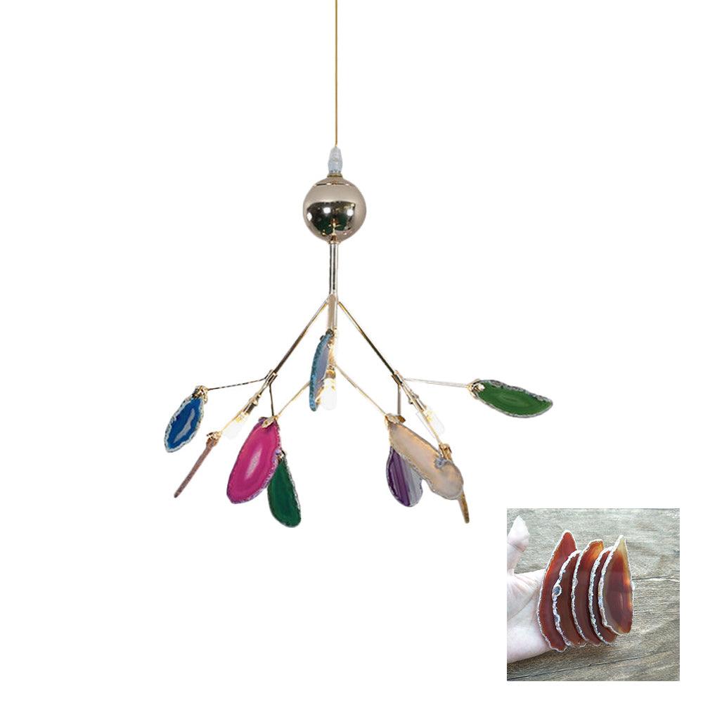 Modern Agate Flake Crown Chandelier Natural Onyx Stone Pendant Light in Gold