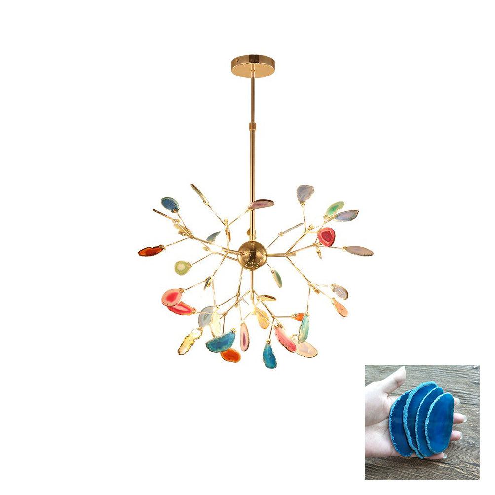 Modern Agate Flake Crown Chandelier Natural Onyx Stone Pendant Light in Gold