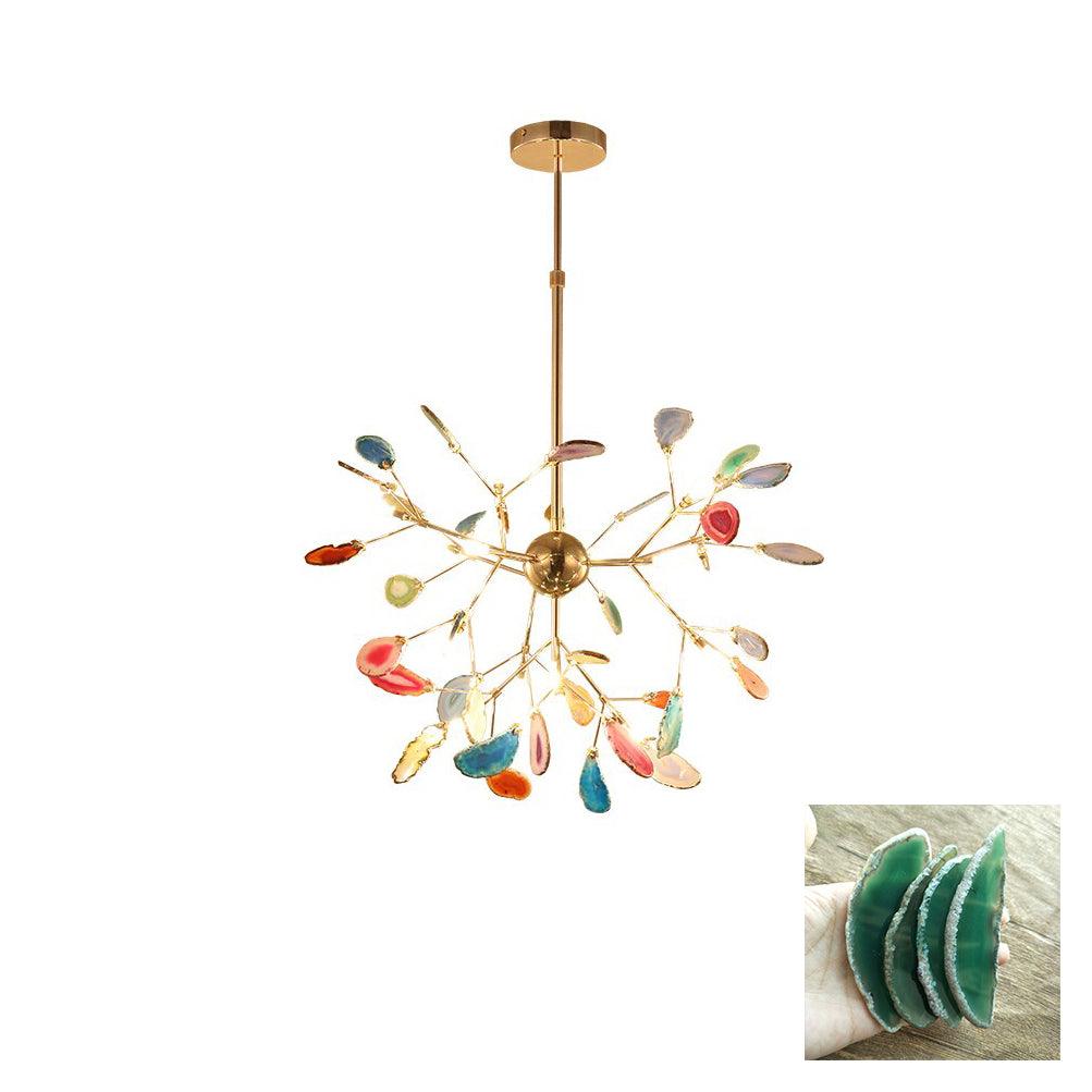 Modern Agate Flake Crown Chandelier Natural Onyx Stone Pendant Light in Gold