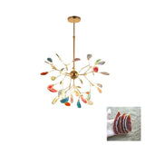 Modern Agate Flake Crown Chandelier Natural Onyx Stone Pendant Light in Gold
