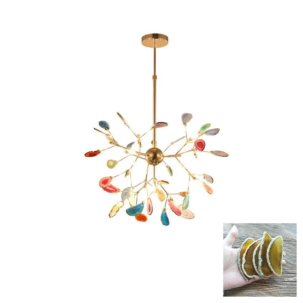 Modern Agate Flake Crown Chandelier Natural Onyx Stone Pendant Light in Gold
