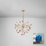 Modern Agate Flake Crown Chandelier Natural Onyx Stone Pendant Light in Gold
