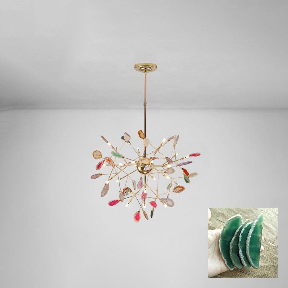 Modern Agate Flake Crown Chandelier Natural Onyx Stone Pendant Light in Gold
