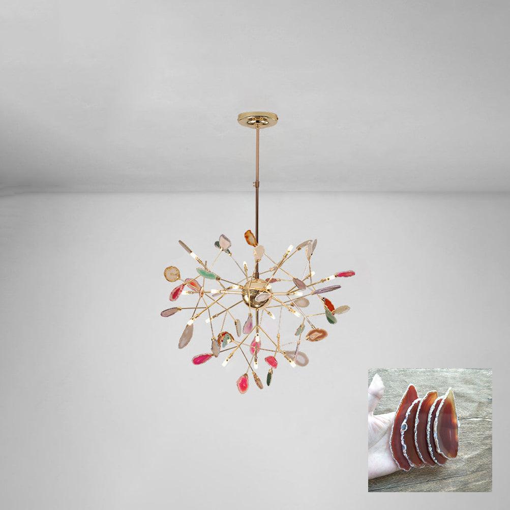 Modern Agate Flake Crown Chandelier Natural Onyx Stone Pendant Light in Gold