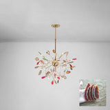 Modern Agate Flake Crown Chandelier Natural Onyx Stone Pendant Light in Gold