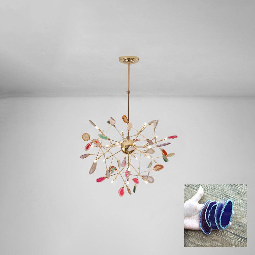 Modern Agate Flake Crown Chandelier Natural Onyx Stone Pendant Light in Gold