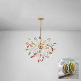 Modern Agate Flake Crown Chandelier Natural Onyx Stone Pendant Light in Gold