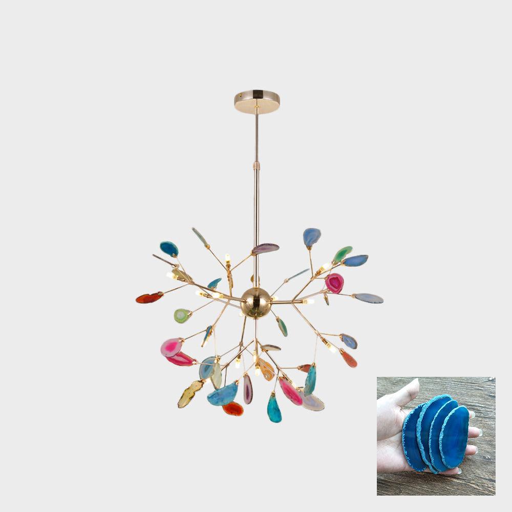 Modern Agate Flake Crown Chandelier Natural Onyx Stone Pendant Light in Gold