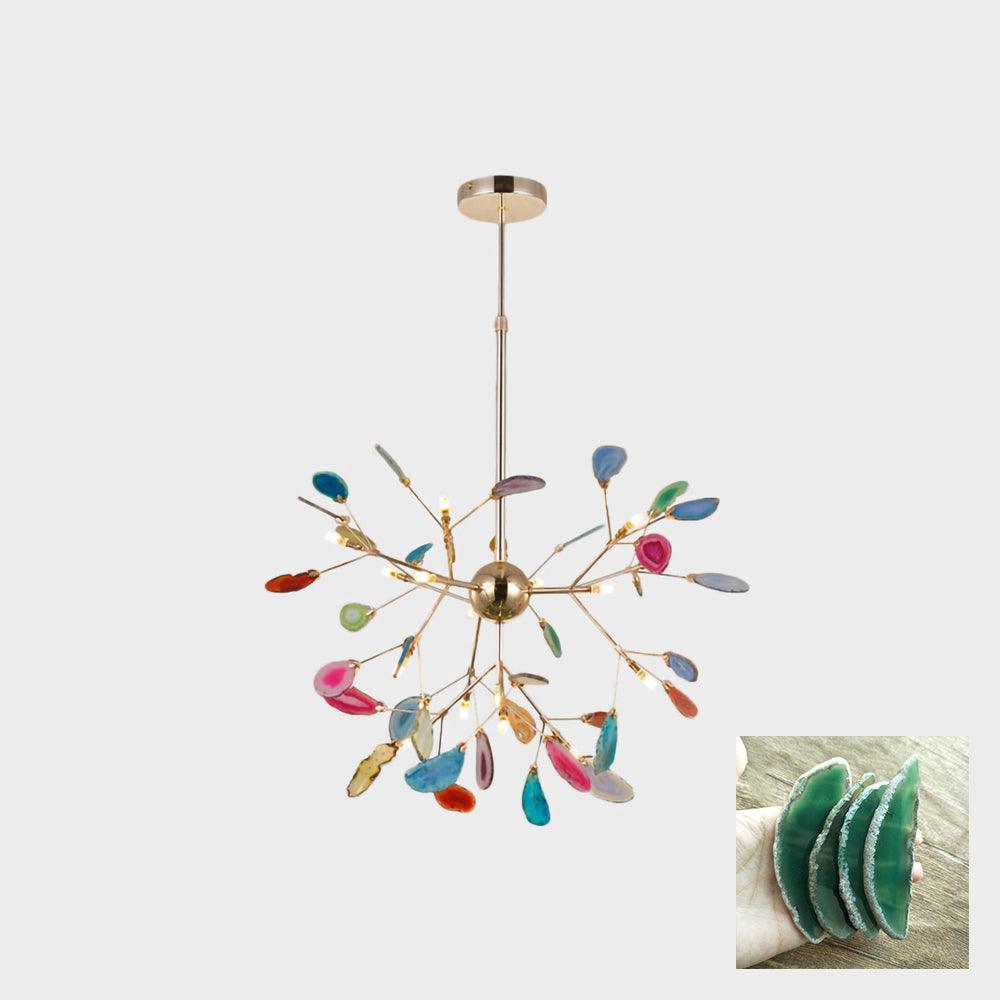Modern Agate Flake Crown Chandelier Natural Onyx Stone Pendant Light in Gold