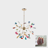Modern Agate Flake Crown Chandelier Natural Onyx Stone Pendant Light in Gold
