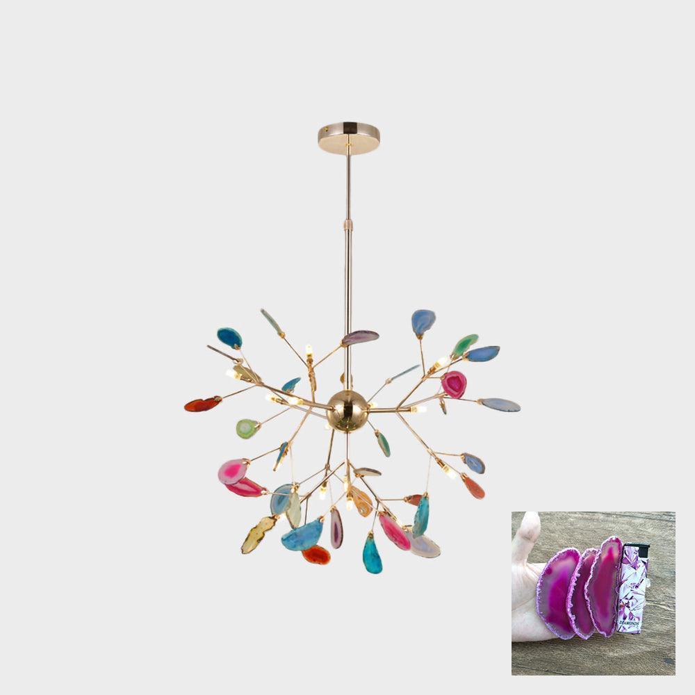Modern Agate Flake Crown Chandelier Natural Onyx Stone Pendant Light in Gold