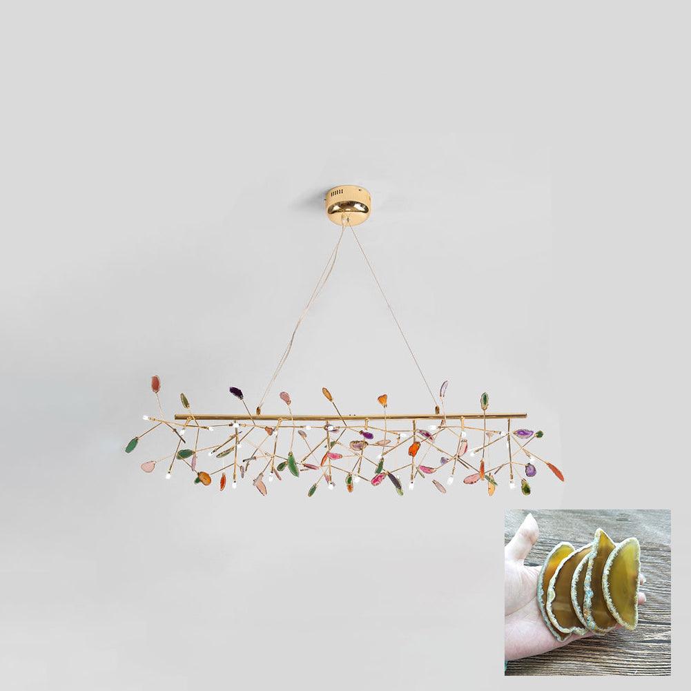 Modern Agate Flake Crown Chandelier Natural Onyx Stone Pendant Light in Gold