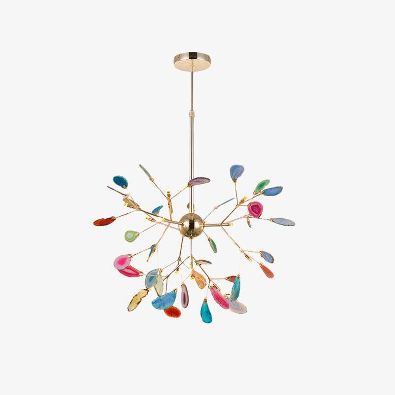 Modern Agate Flake Crown Chandelier Natural Onyx Stone Pendant Light in Gold