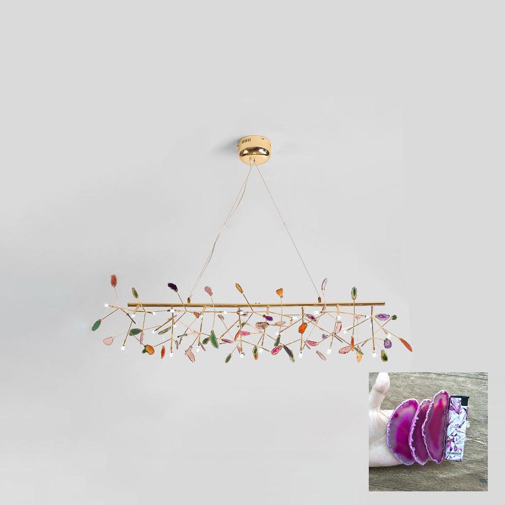 Modern Agate Flake Crown Chandelier Natural Onyx Stone Pendant Light in Gold