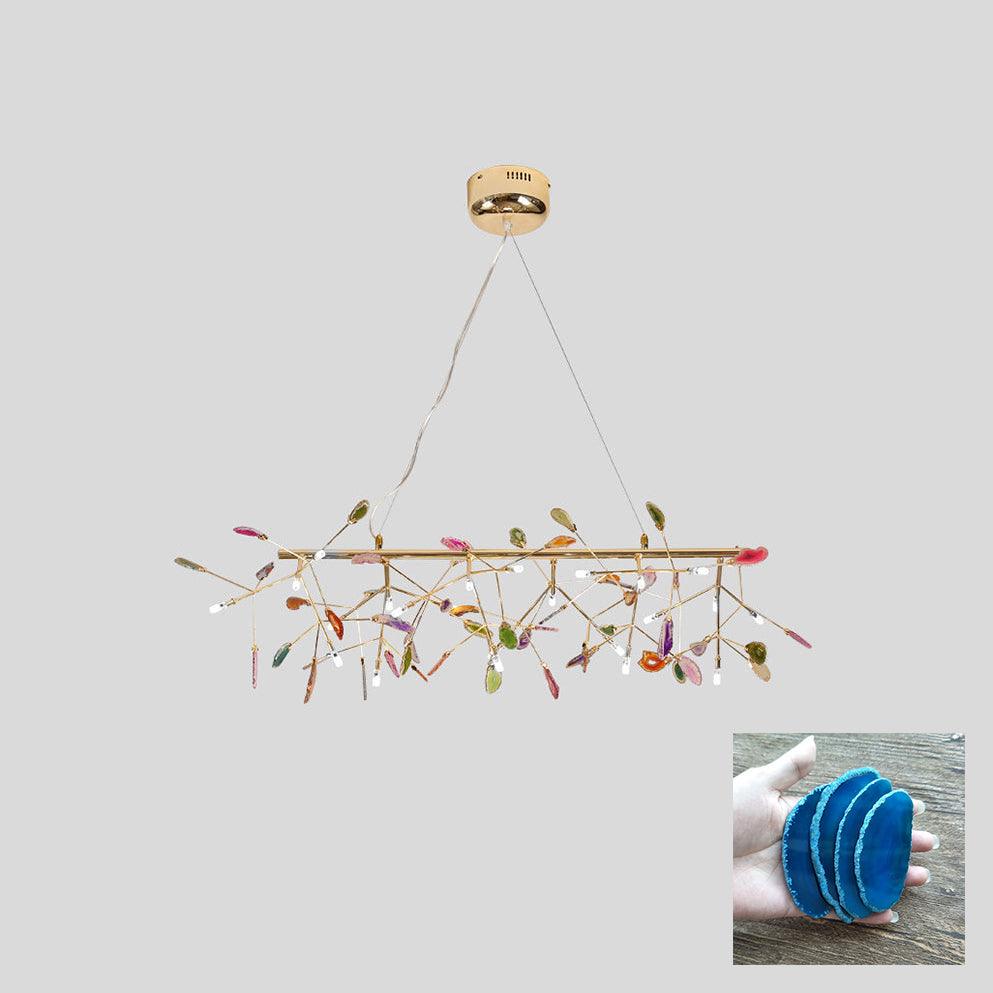 Modern Agate Flake Crown Chandelier Natural Onyx Stone Pendant Light in Gold