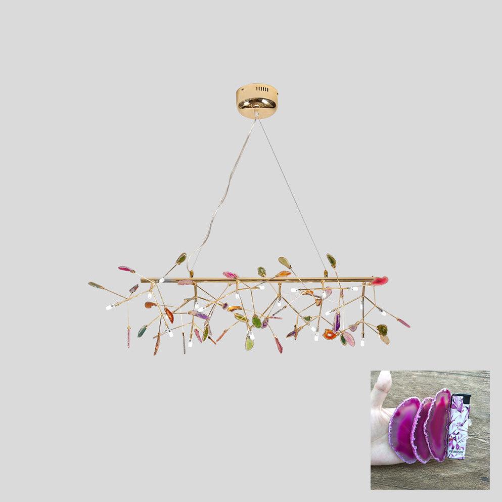 Modern Agate Flake Crown Chandelier Natural Onyx Stone Pendant Light in Gold