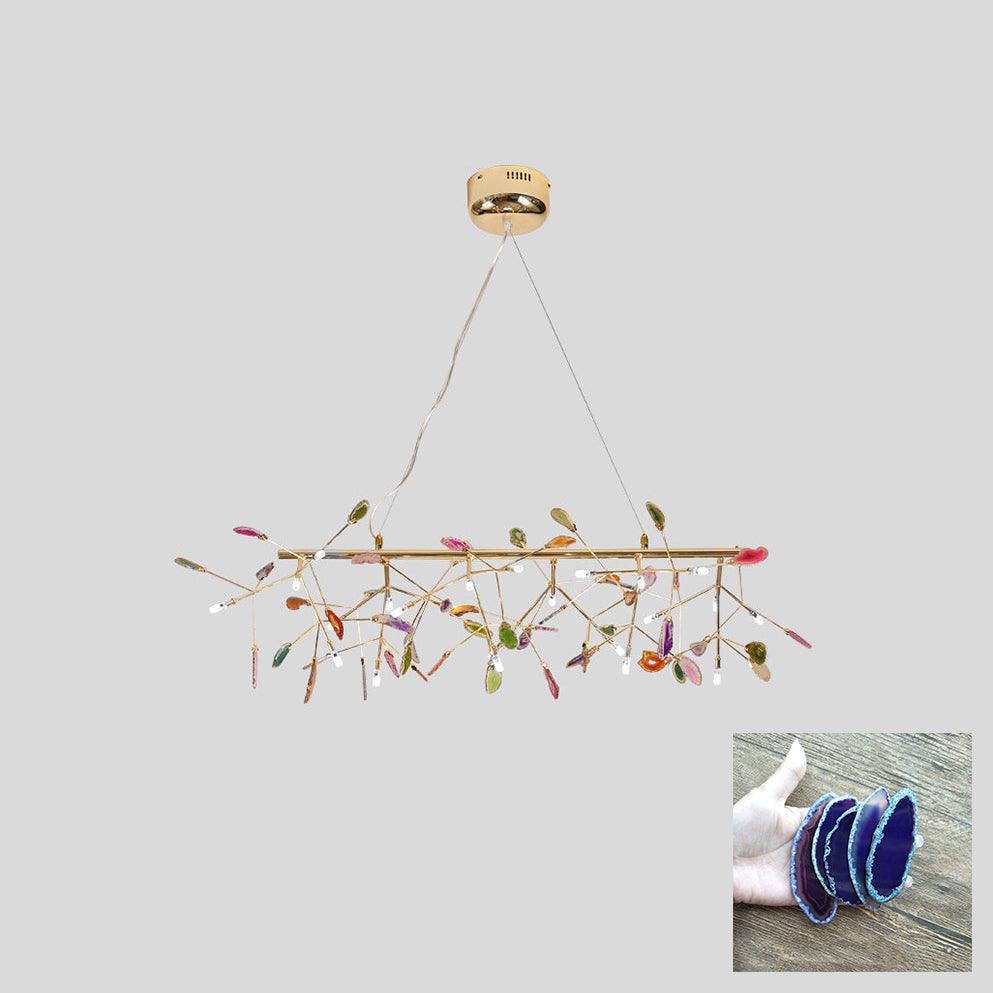 Modern Agate Flake Crown Chandelier Natural Onyx Stone Pendant Light in Gold