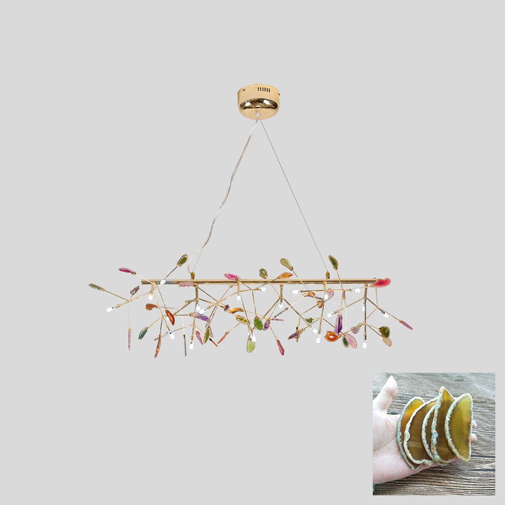 Modern Agate Flake Crown Chandelier Natural Onyx Stone Pendant Light in Gold
