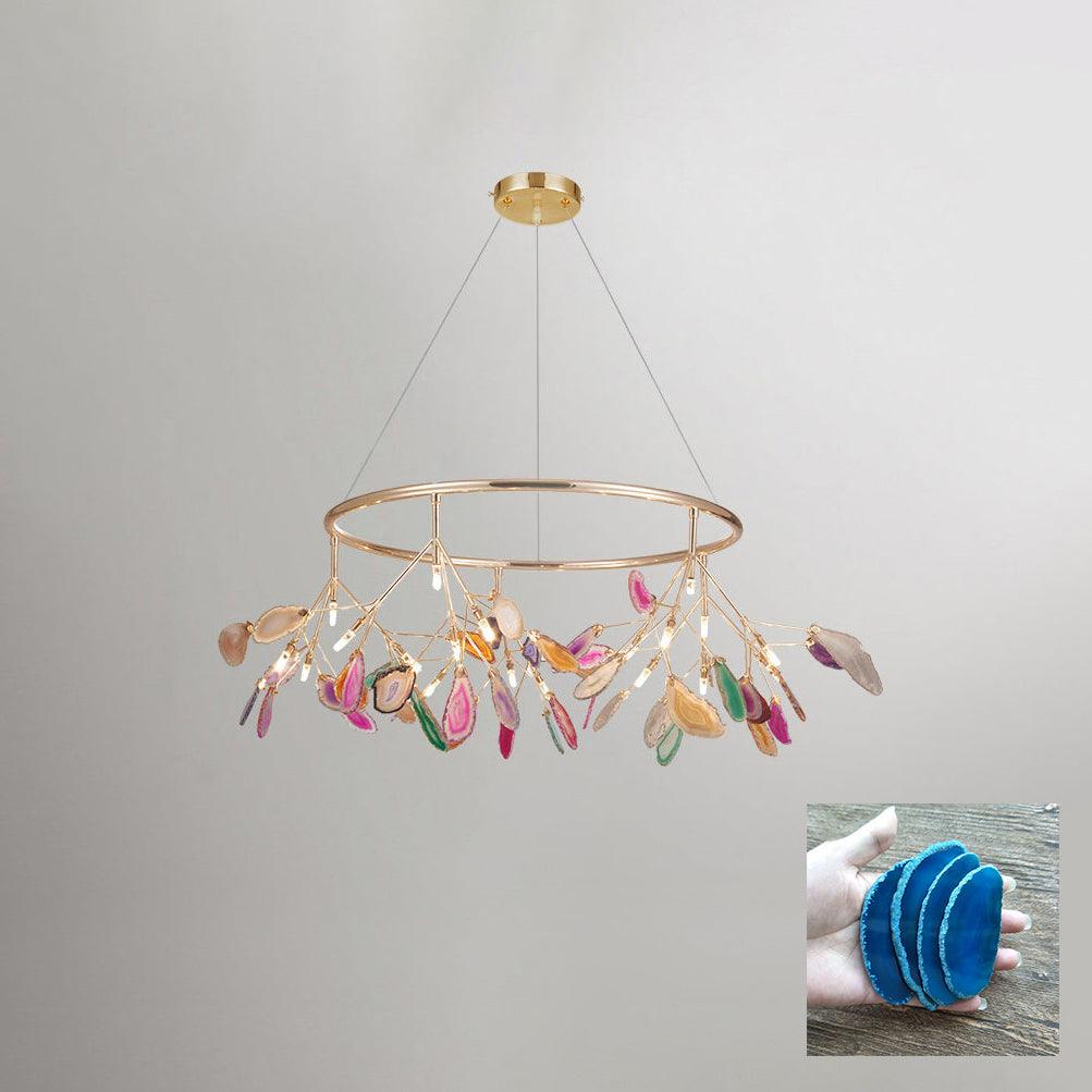 Modern Agate Flake Crown Chandelier Natural Onyx Stone Pendant Light in Gold