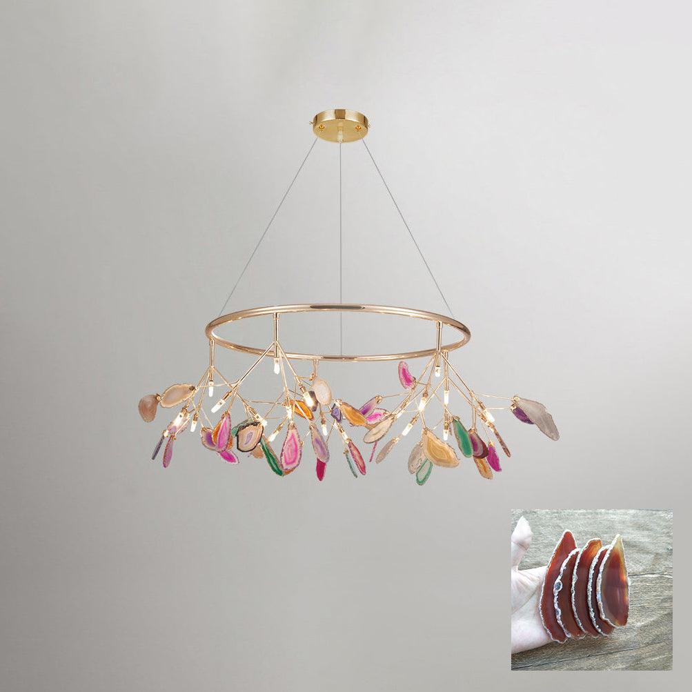 Modern Agate Flake Crown Chandelier Natural Onyx Stone Pendant Light in Gold