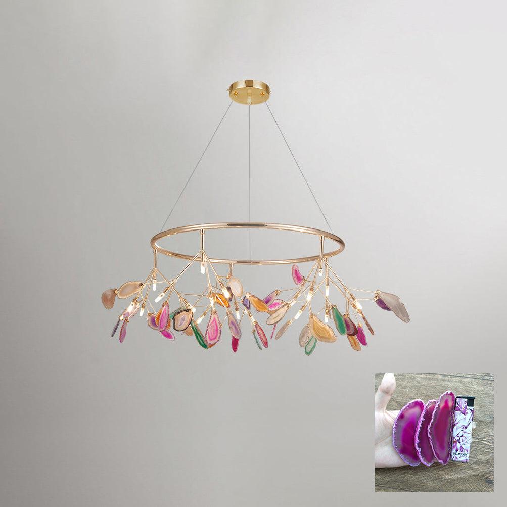 Modern Agate Flake Crown Chandelier Natural Onyx Stone Pendant Light in Gold