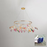 Modern Agate Flake Crown Chandelier Natural Onyx Stone Pendant Light in Gold