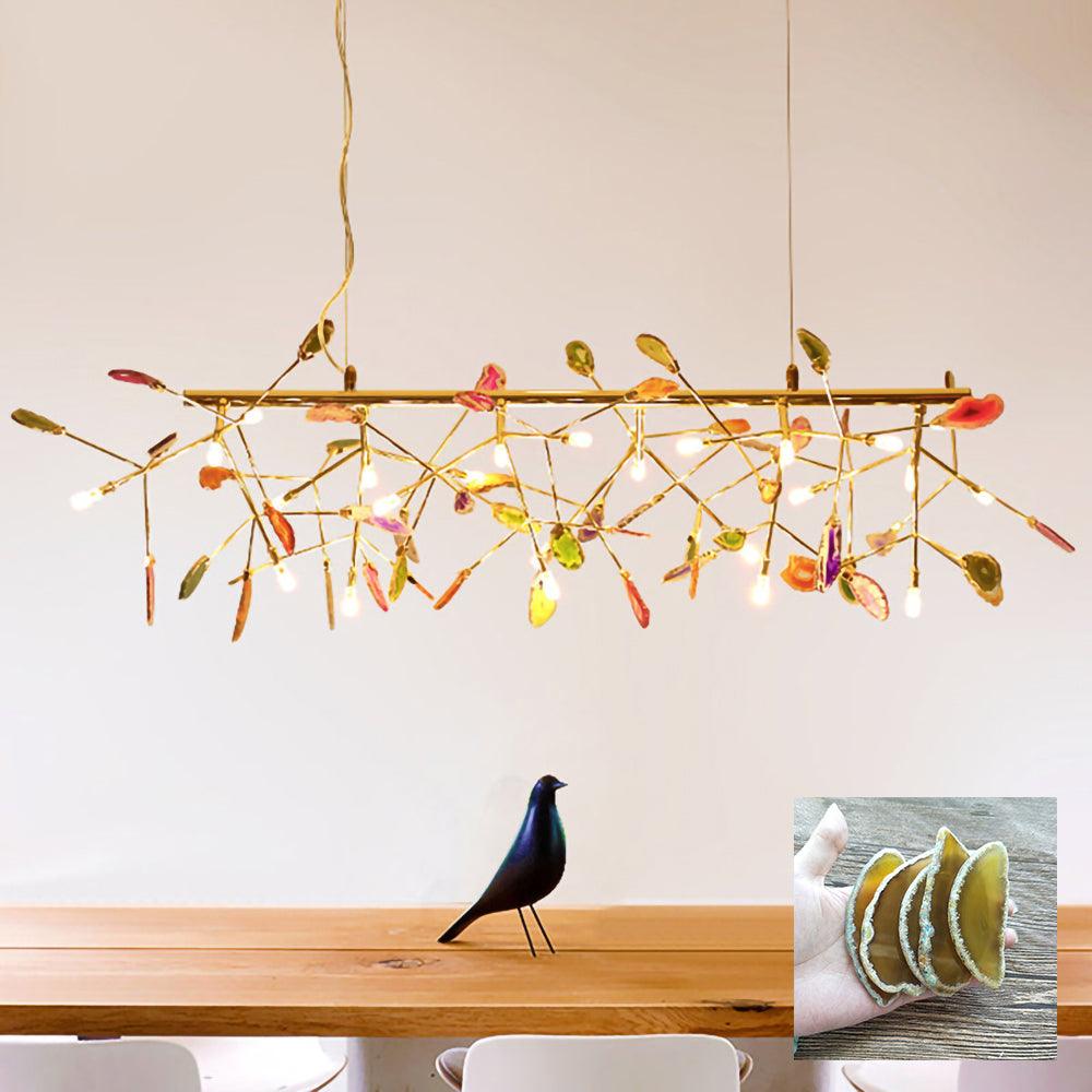 Modern Agate Flake Crown Chandelier Natural Onyx Stone Pendant Light in Gold