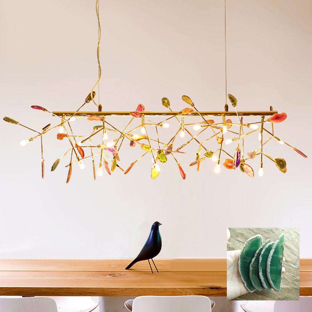 Modern Agate Flake Crown Chandelier Natural Onyx Stone Pendant Light in Gold