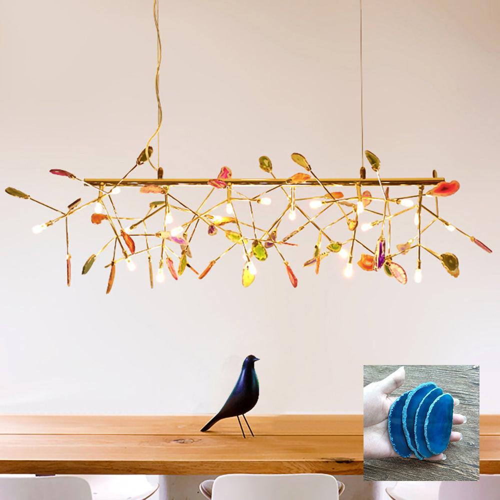 Modern Agate Flake Crown Chandelier Natural Onyx Stone Pendant Light in Gold