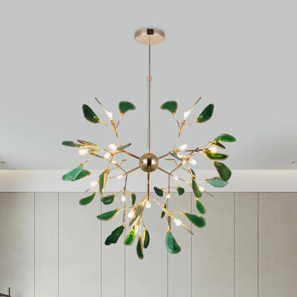 Modern Agate Flake Crown Chandelier Natural Onyx Stone Pendant Light in Gold