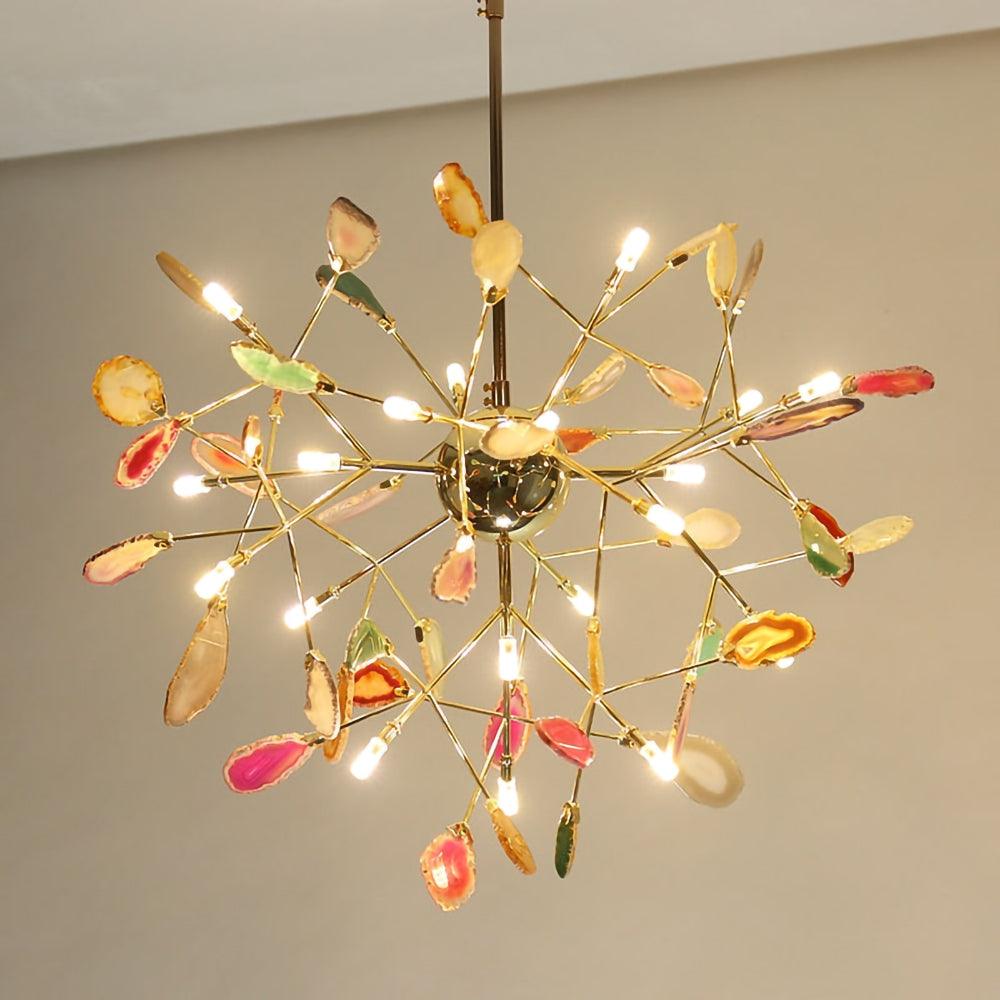Modern Agate Flake Crown Chandelier Natural Onyx Stone Pendant Light in Gold
