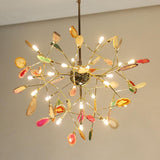 Modern Agate Flake Crown Chandelier Natural Onyx Stone Pendant Light in Gold