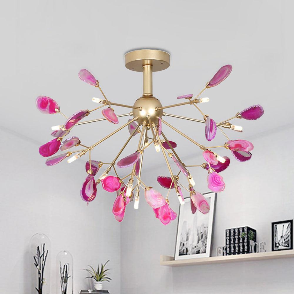 Modern Agate Flake Crown Chandelier Natural Onyx Stone Pendant Light in Gold