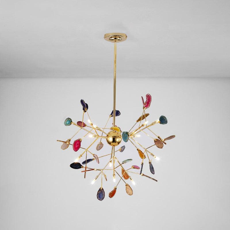 Modern Agate Flake Crown Chandelier Natural Onyx Stone Pendant Light in Gold