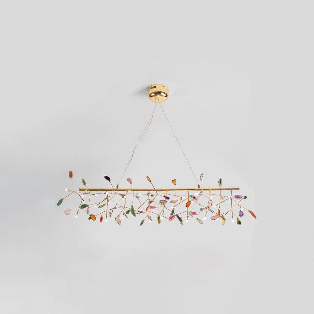 Modern Agate Flake Crown Chandelier Natural Onyx Stone Pendant Light in Gold