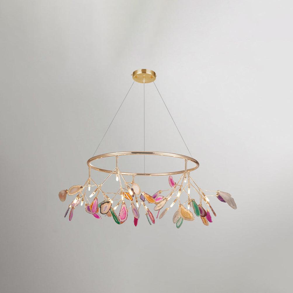 Modern Agate Flake Crown Chandelier Natural Onyx Stone Pendant Light in Gold