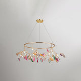 Modern Agate Flake Crown Chandelier Natural Onyx Stone Pendant Light in Gold