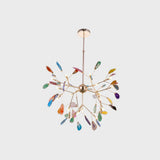Modern Agate Flake Crown Chandelier Natural Onyx Stone Pendant Light in Gold