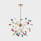 Modern Agate Flake Crown Chandelier Natural Onyx Stone Pendant Light in Gold